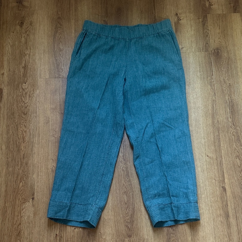 J. Jill Pure Jill Blue‎ 100% Linen Pull On Crop Pants Size XS